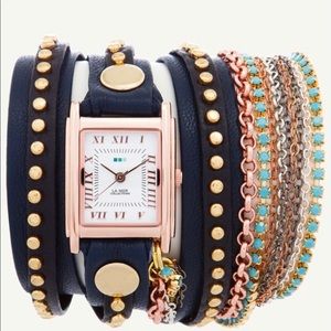 Navy leather wrap La Mer watch
